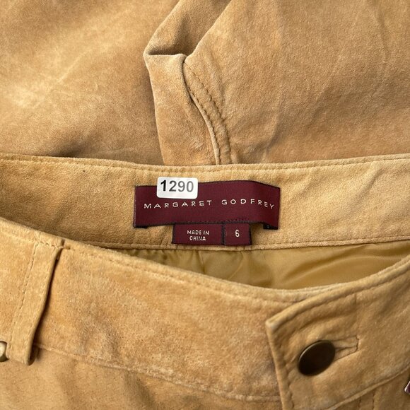 NWT Vintage Margaret Godfrey Camel Genuine Suede Leather Flared Pants Women's 6 - Picture 6 of 15